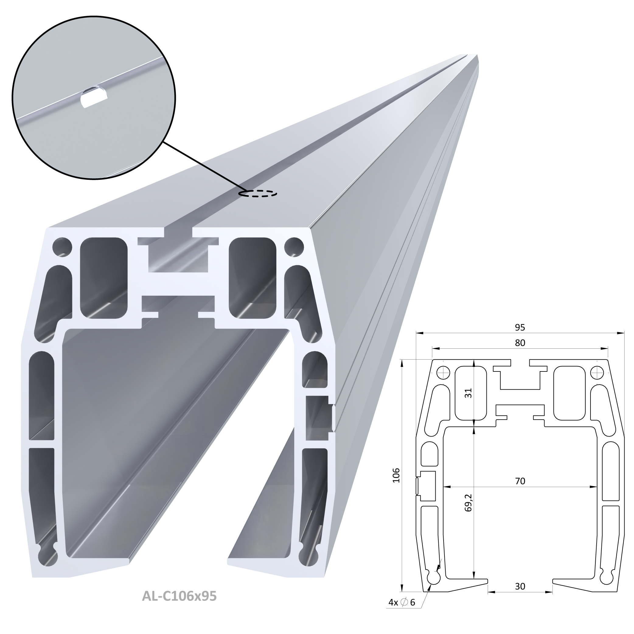 Samonos do 280 kg/4,5 m, profil 95 x 106 mm, hliník