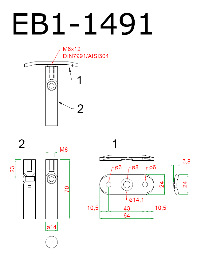 Držiak madla s kĺbom na trubku ø 42,4 mm ku EB1-777, AISI 304