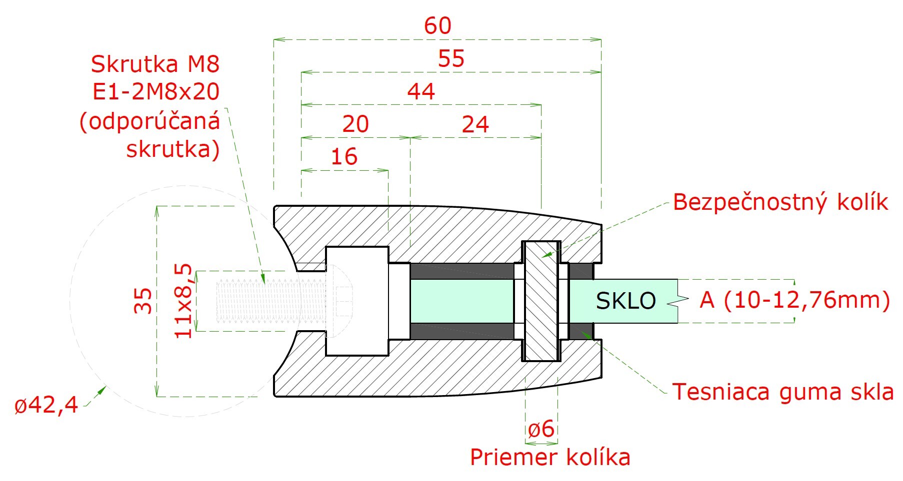 DOPREDAJ Svorka skla s podložkou na trubku, AISI 304