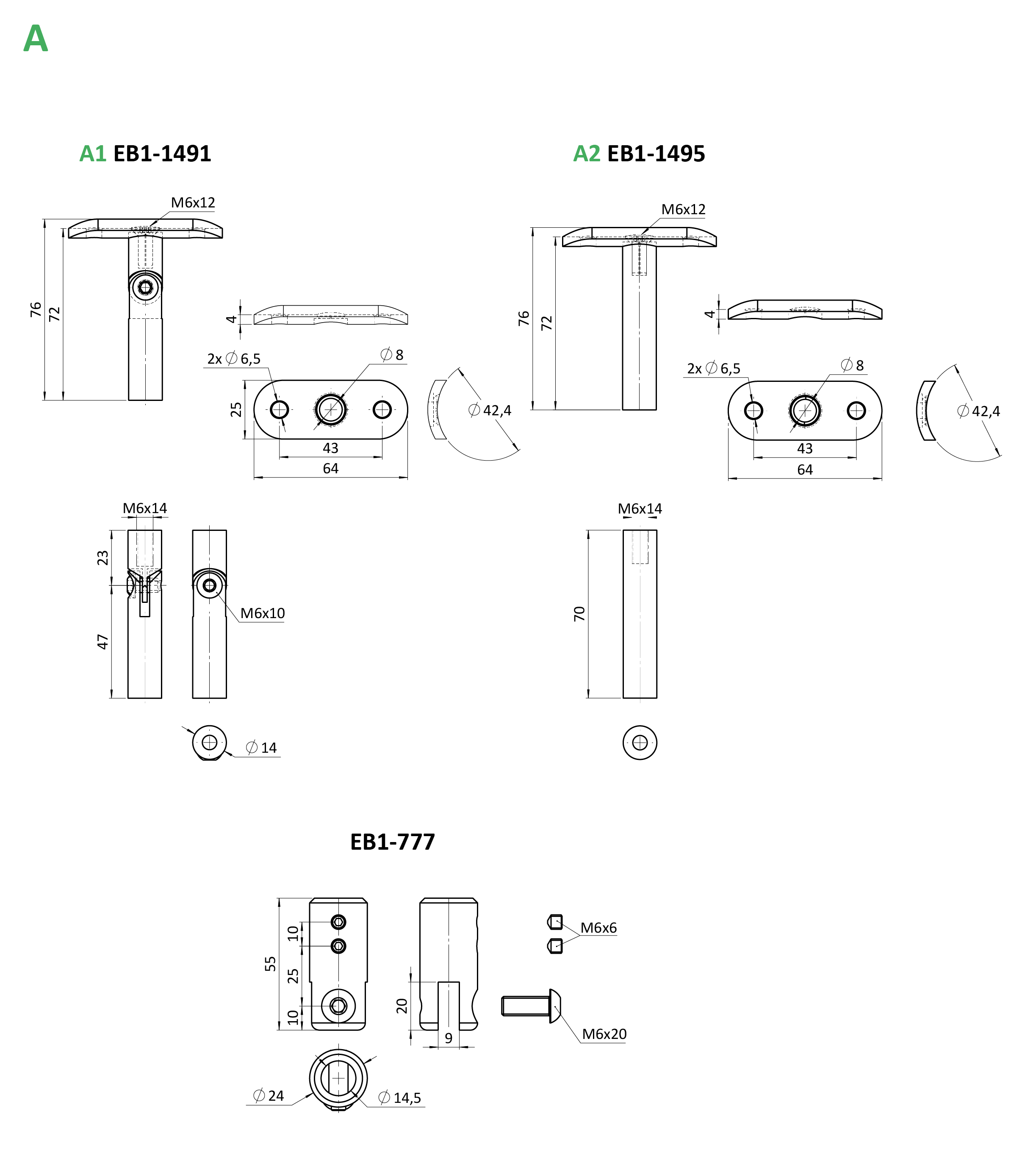 Kombinovaný Fe vypaľovaný stĺp, bočné kotvenie, 8-dierový Varianta Držiaku