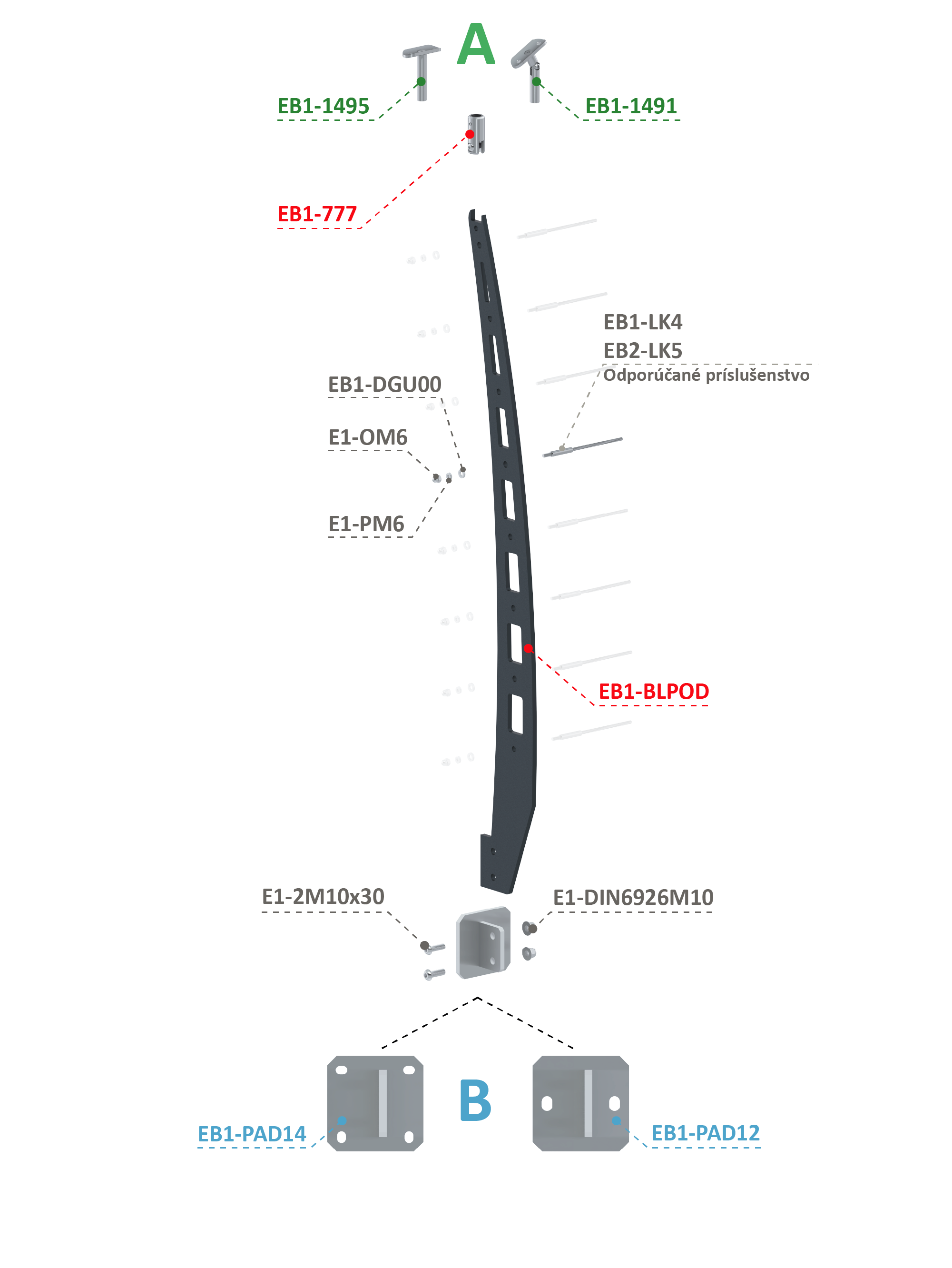 Kombinovaný Fe vypaľovaný stĺp, bočné kotvenie, 8-dierový Varianta Držiaku