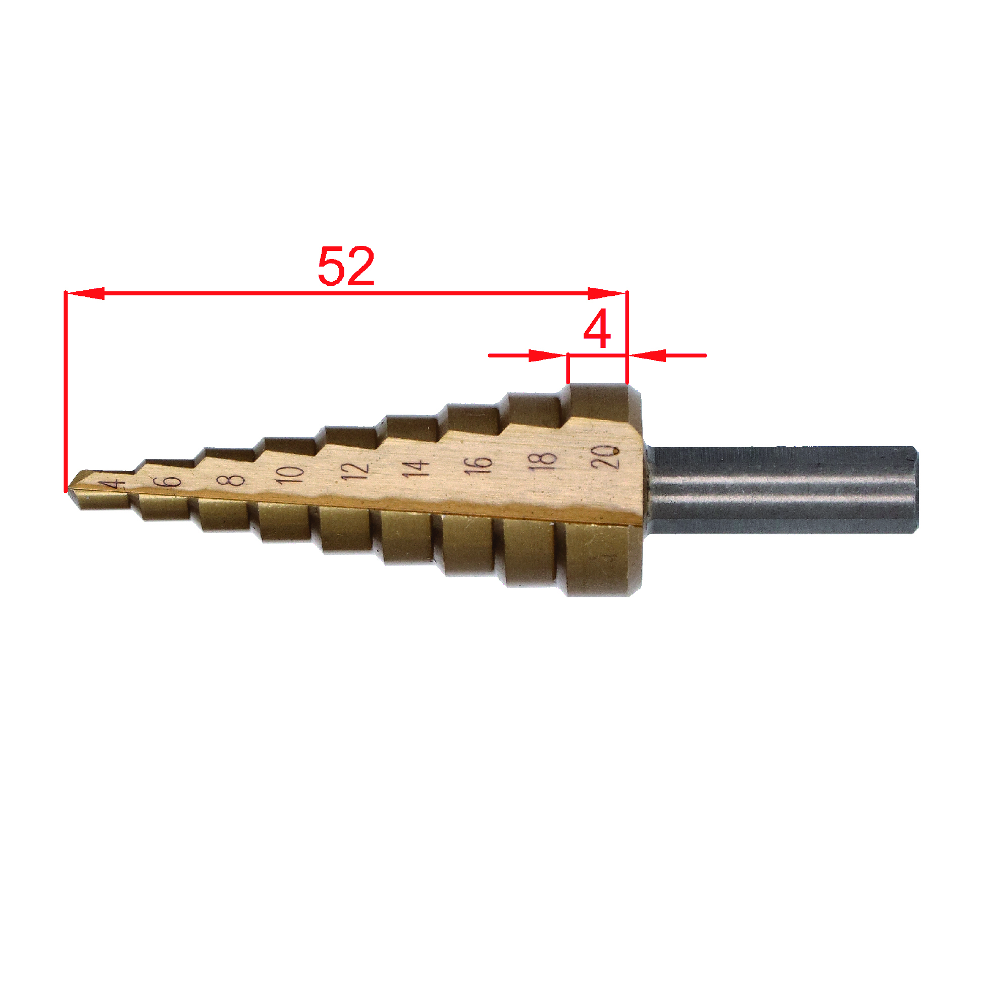 Stupňovitý kužeľový vrták HSS 4341 TiN 4 - 20 mm