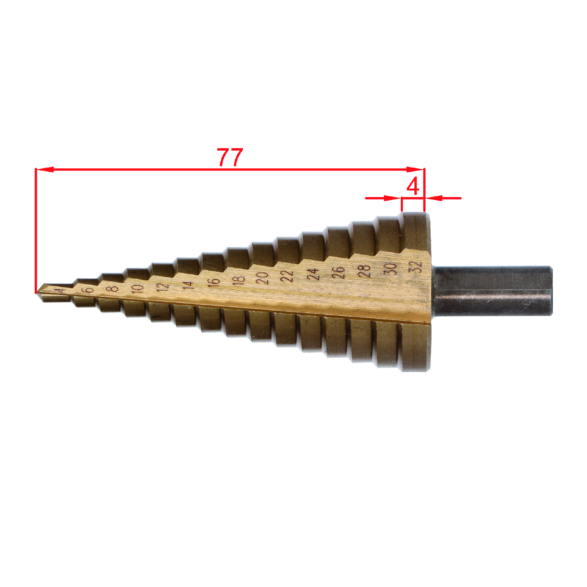 Stupňovitý kužeľový vrták HSS 4341 TiN 4 - 32 mm