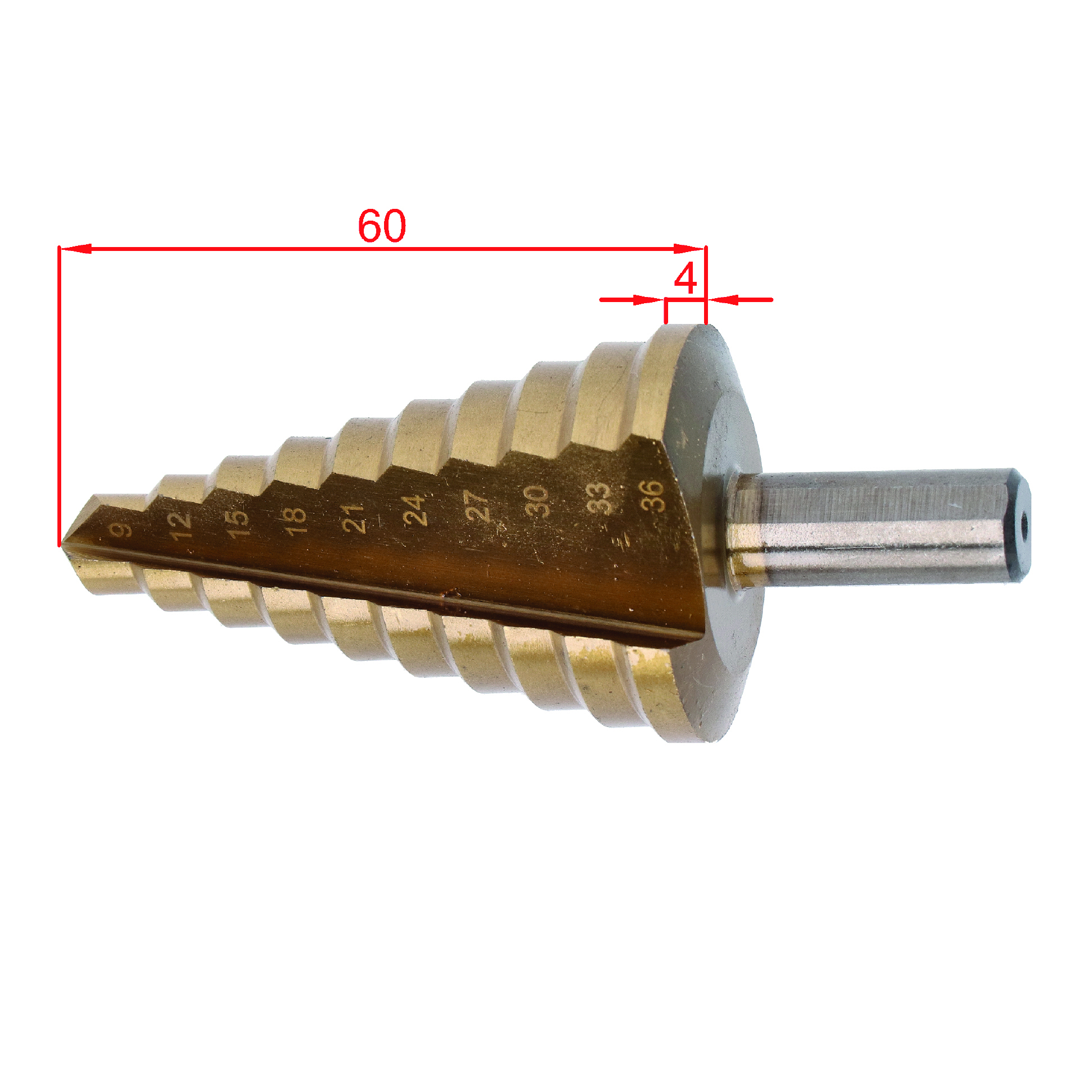 Stupňovitý kužeľový vrták HSS 4341 TiN 9 - 36 mm