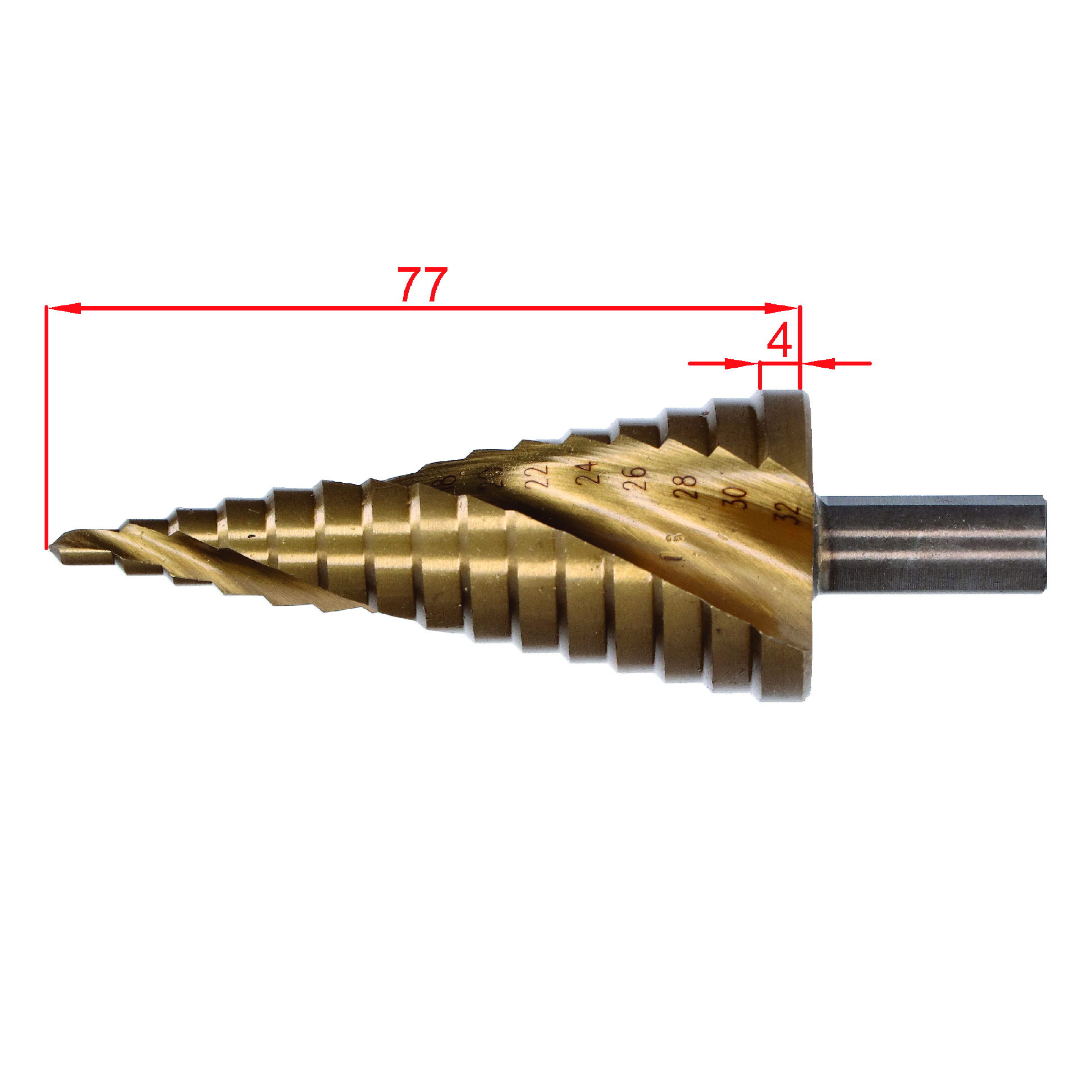 Stupňovitý kužeľový vrták HSS 4341 TiN 4 - 32 mm