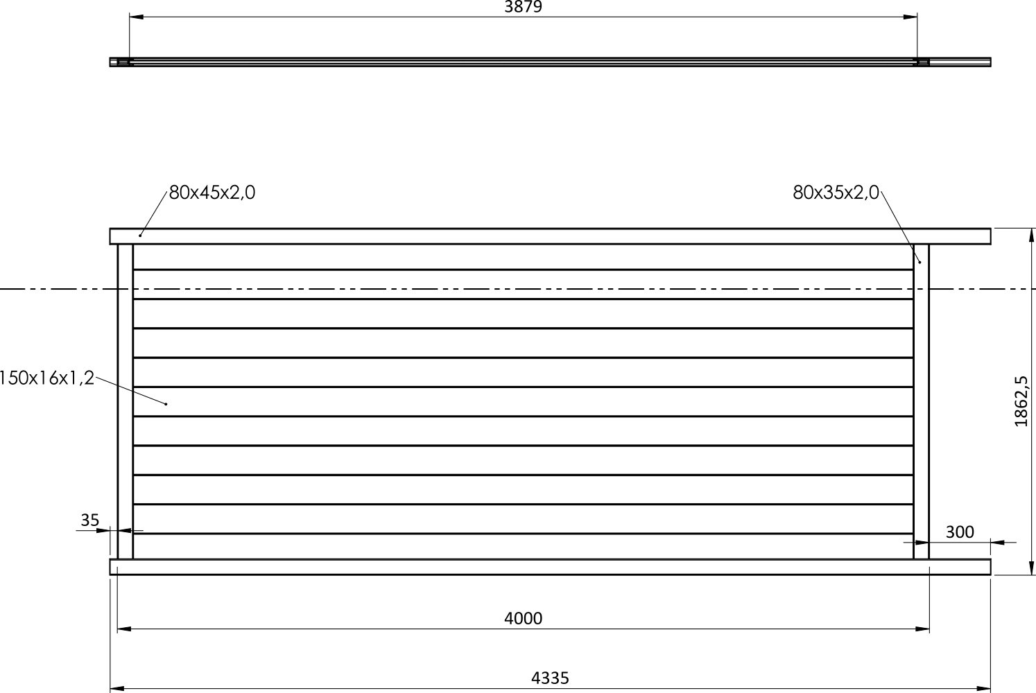 Posuvná brána, hliníková 4000 x 1862 mm