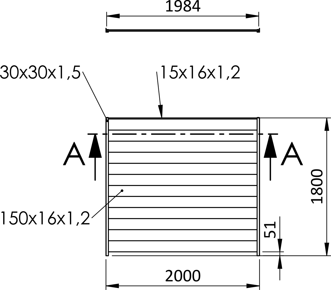 Plotové pole, hliníkové (U profil), šírkovo nastaviteľné, 2000 x 1800 mm