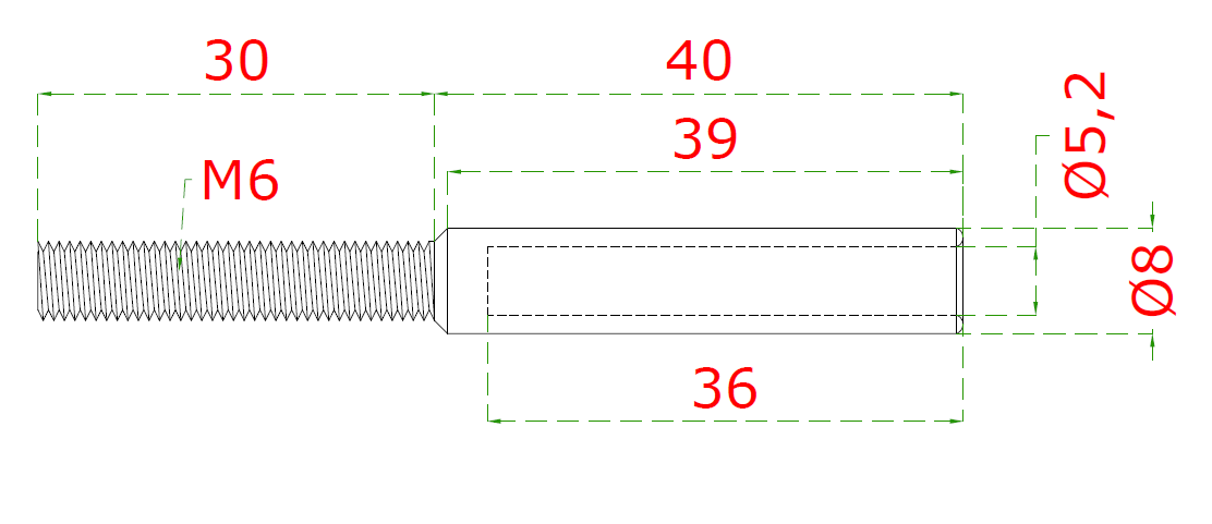 Úchyt (lisovací) pre lanko ø 5 mm, závit M6, brúsená AISI 316