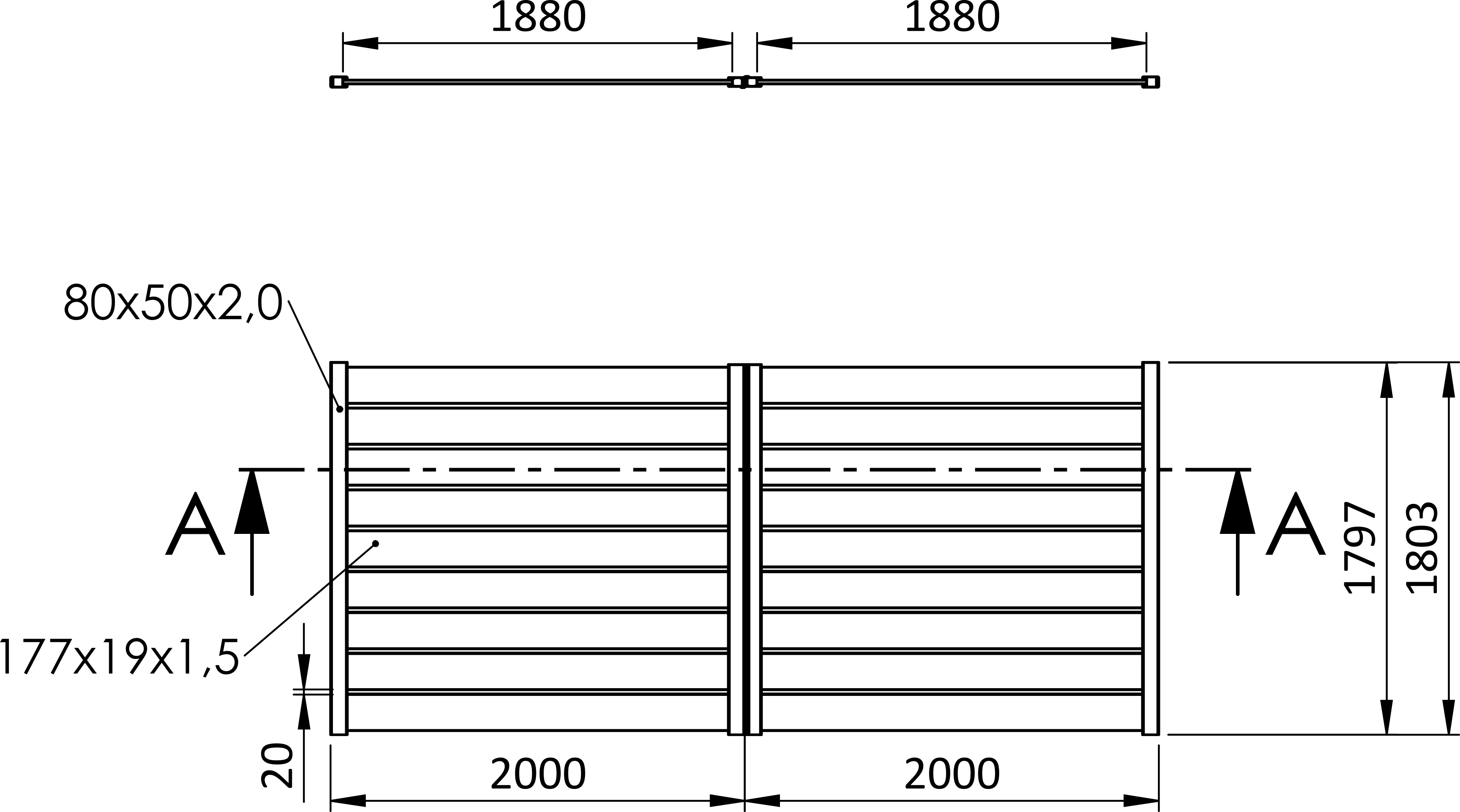Krídlová brána, hliníková, 4000 x 1803 mm s pohonom STAR3224KR