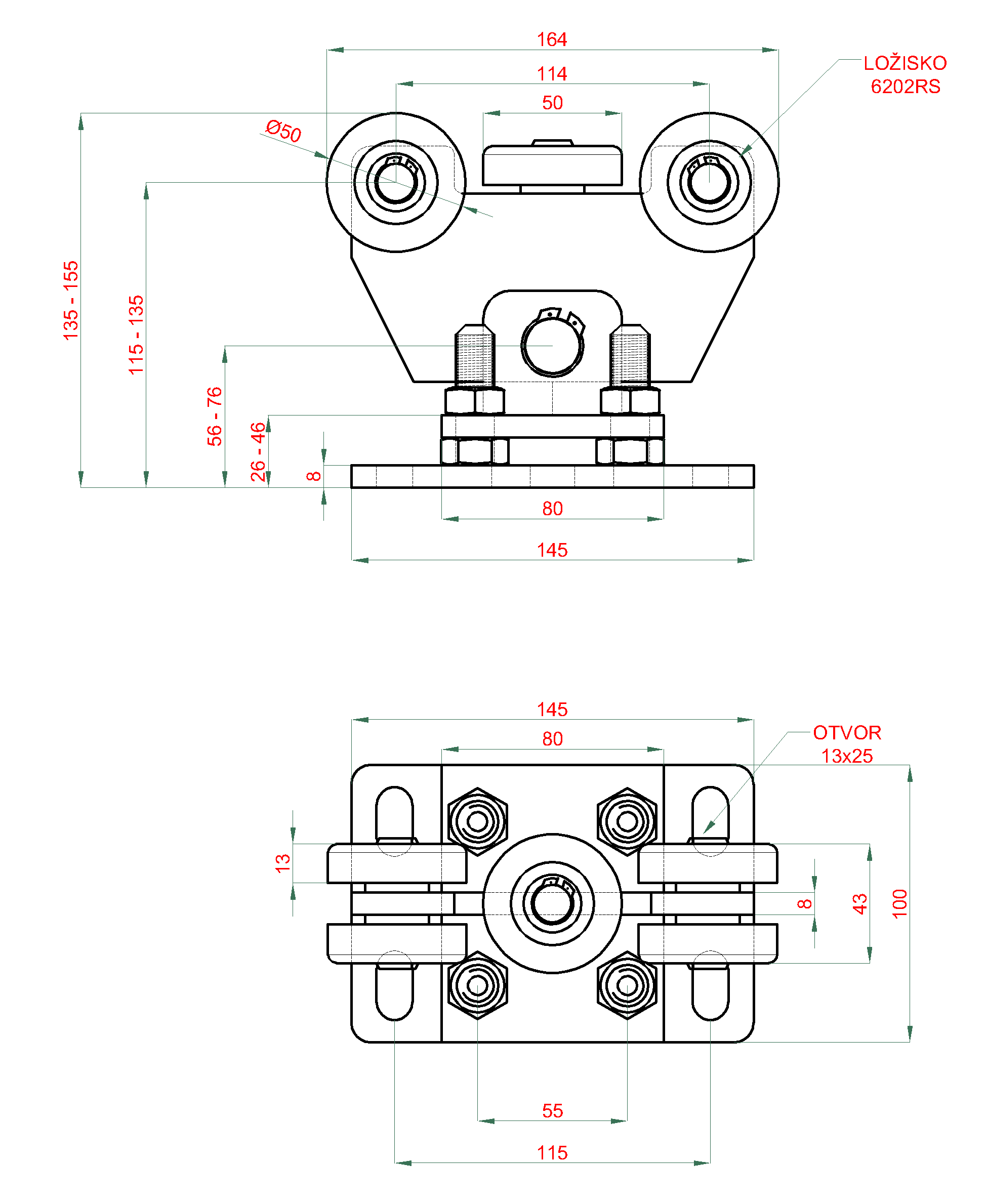 Samonos do 230 kg, profil 60 x 60 x 6000 mm, Zn