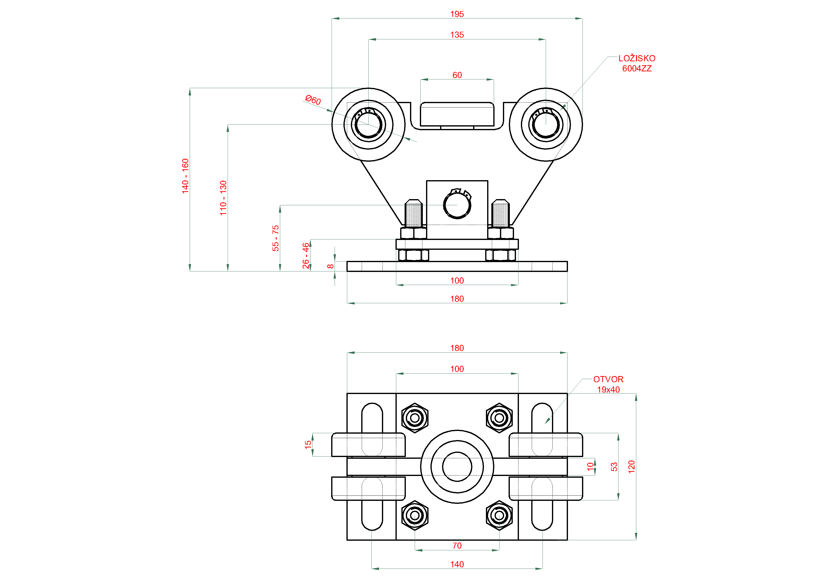 Samonos do 300 kg, profil 69 x 69 x 6000 mm, Zn