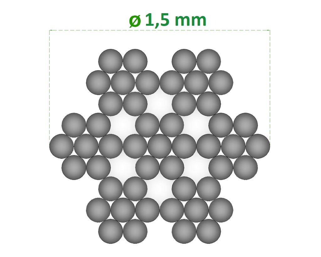 Nerezové lanko ø 1,5 mm (7 x 7 dr.) AISI 316