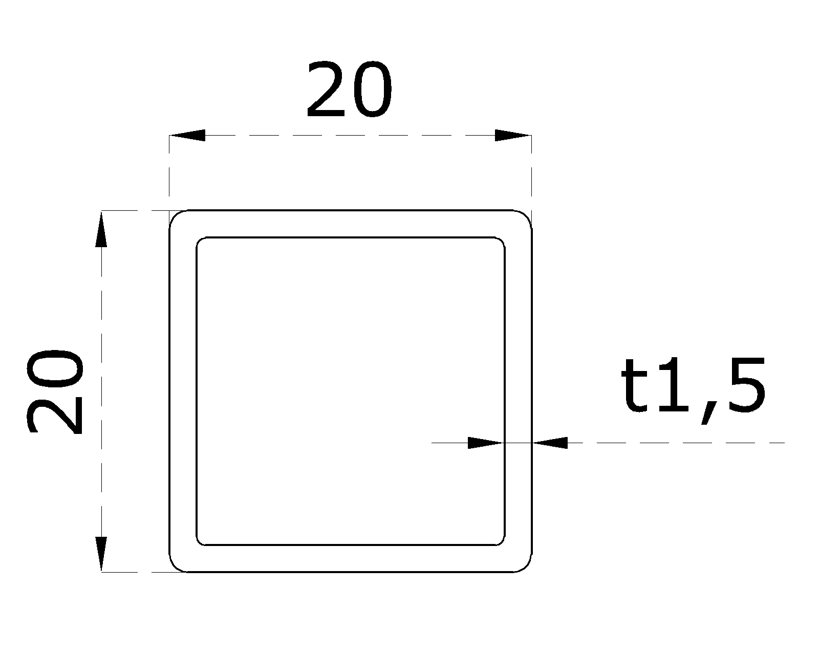 DOPREDAJ profil 20 x 20 x 1,5 x 2000 mm, brúsená AISI 304