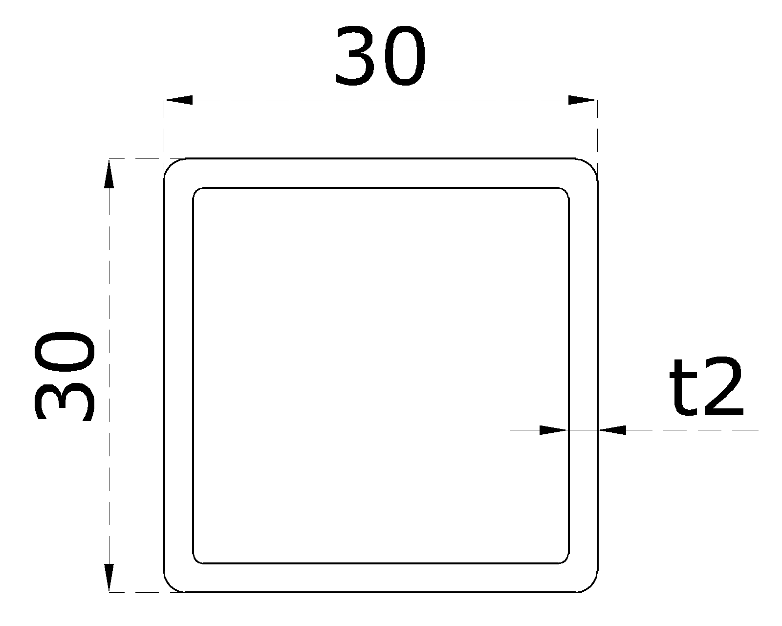 DOPREDAJ profil 30 x 30 x 2 x 1000 mm, brúsená AISI 304