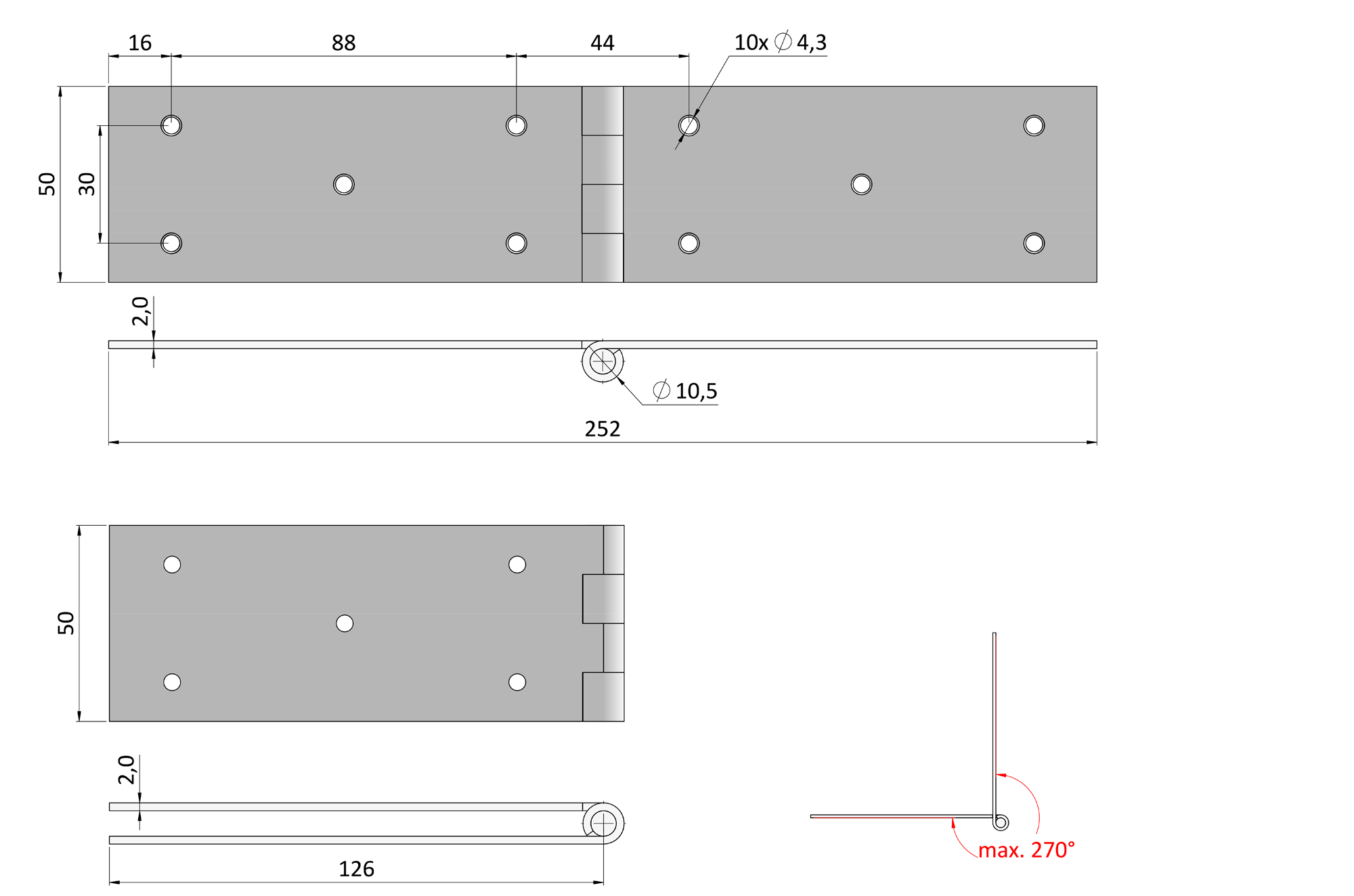 Záves pásový 252 x 50 mm, žltý zinok