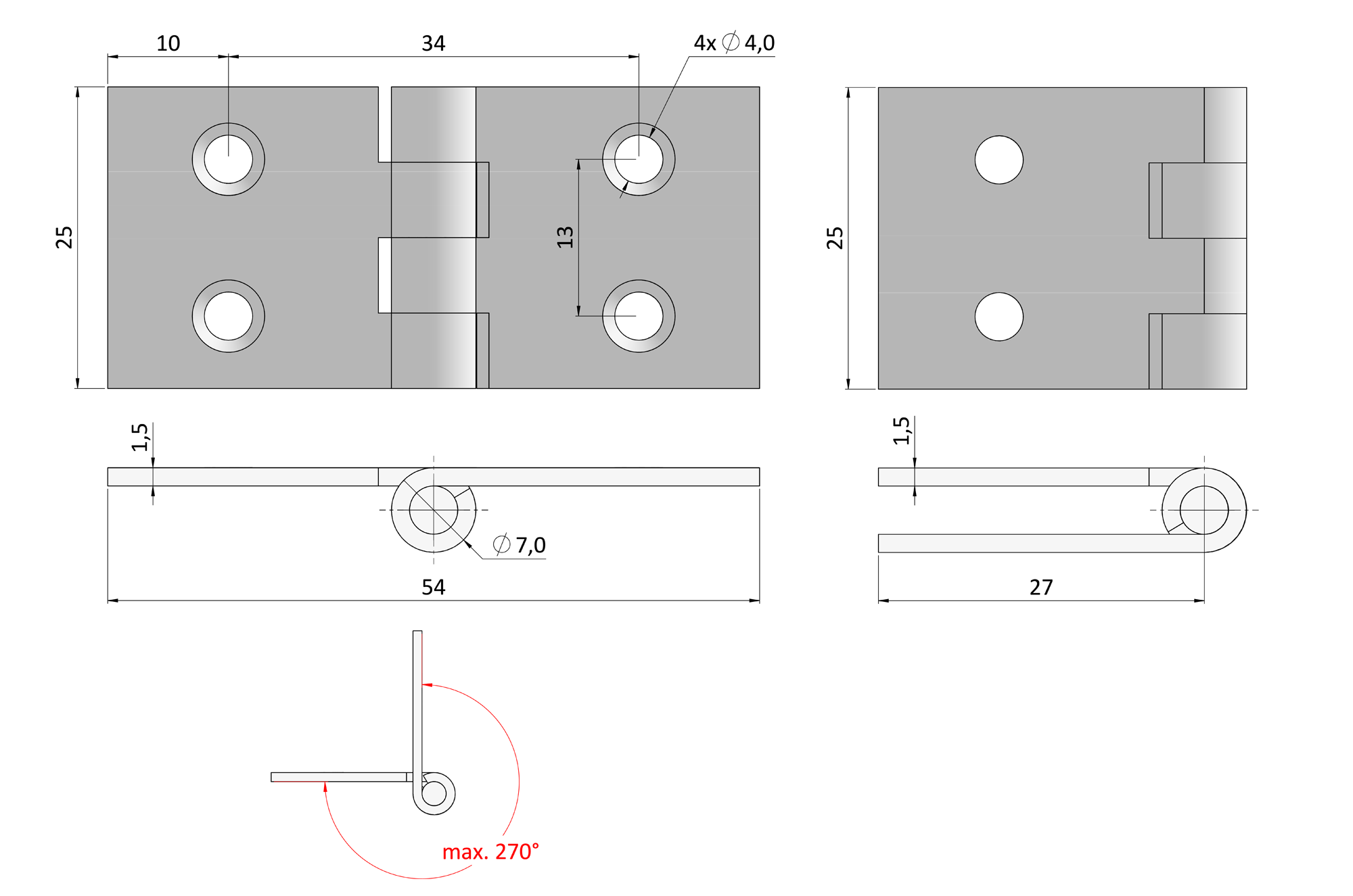 Záves pásový 54 x 25 mm žltý zinok