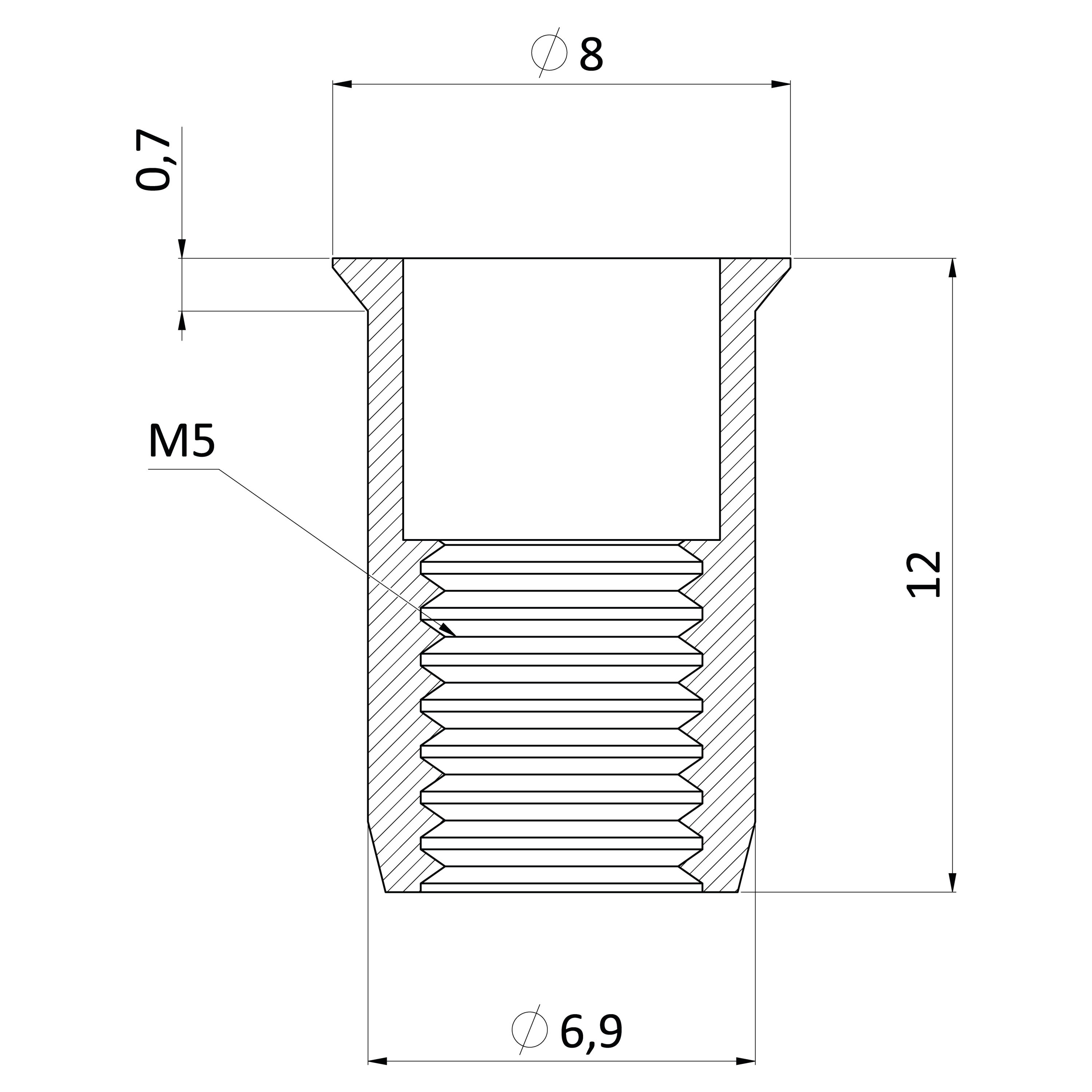 Nitovacia rýhovaná matica M5, mikro hlava, L = 12 mm
