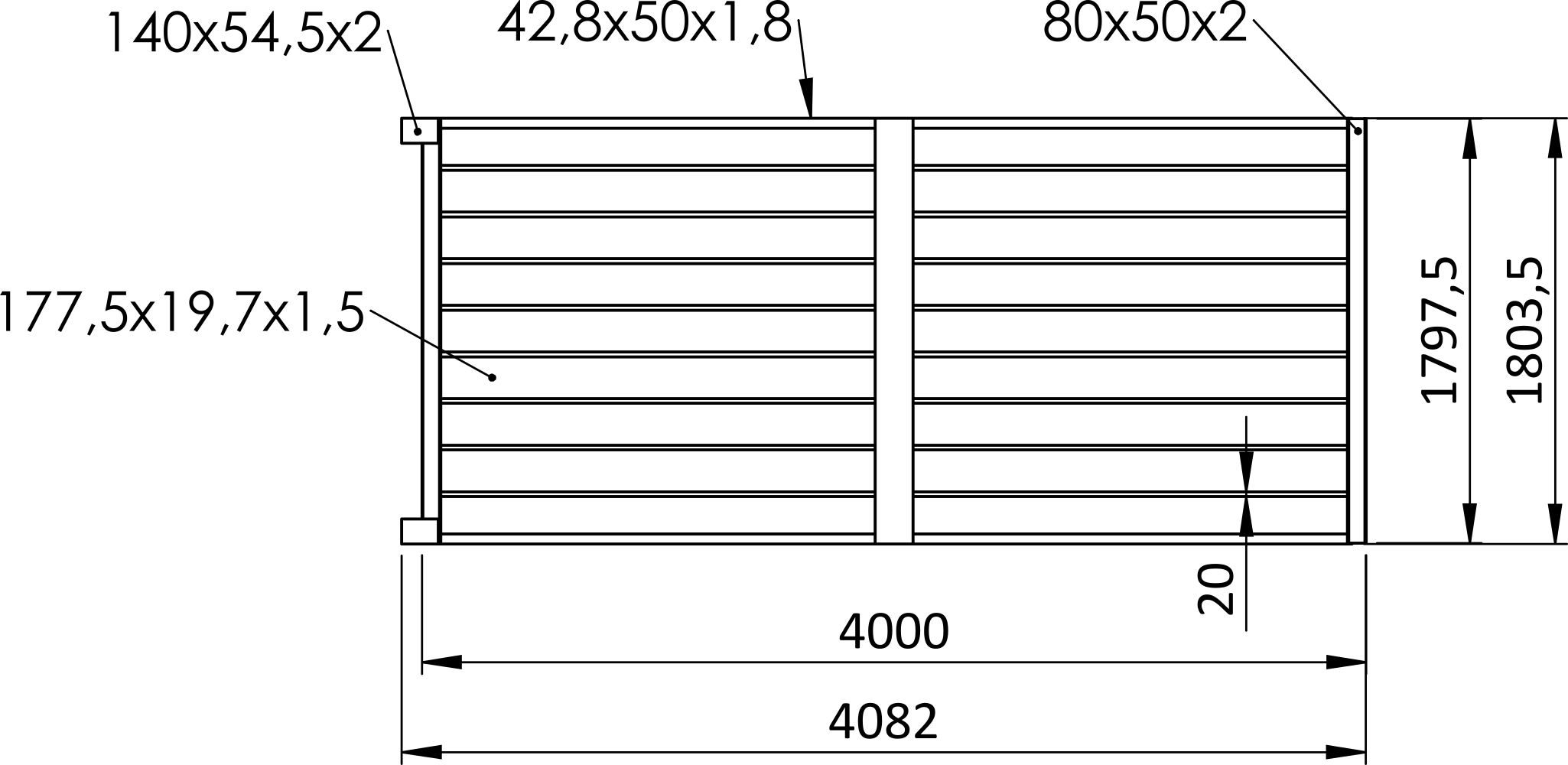 Posuvná hliníková brána 4000 x 1803 mm s pohonom TUS4324KSD