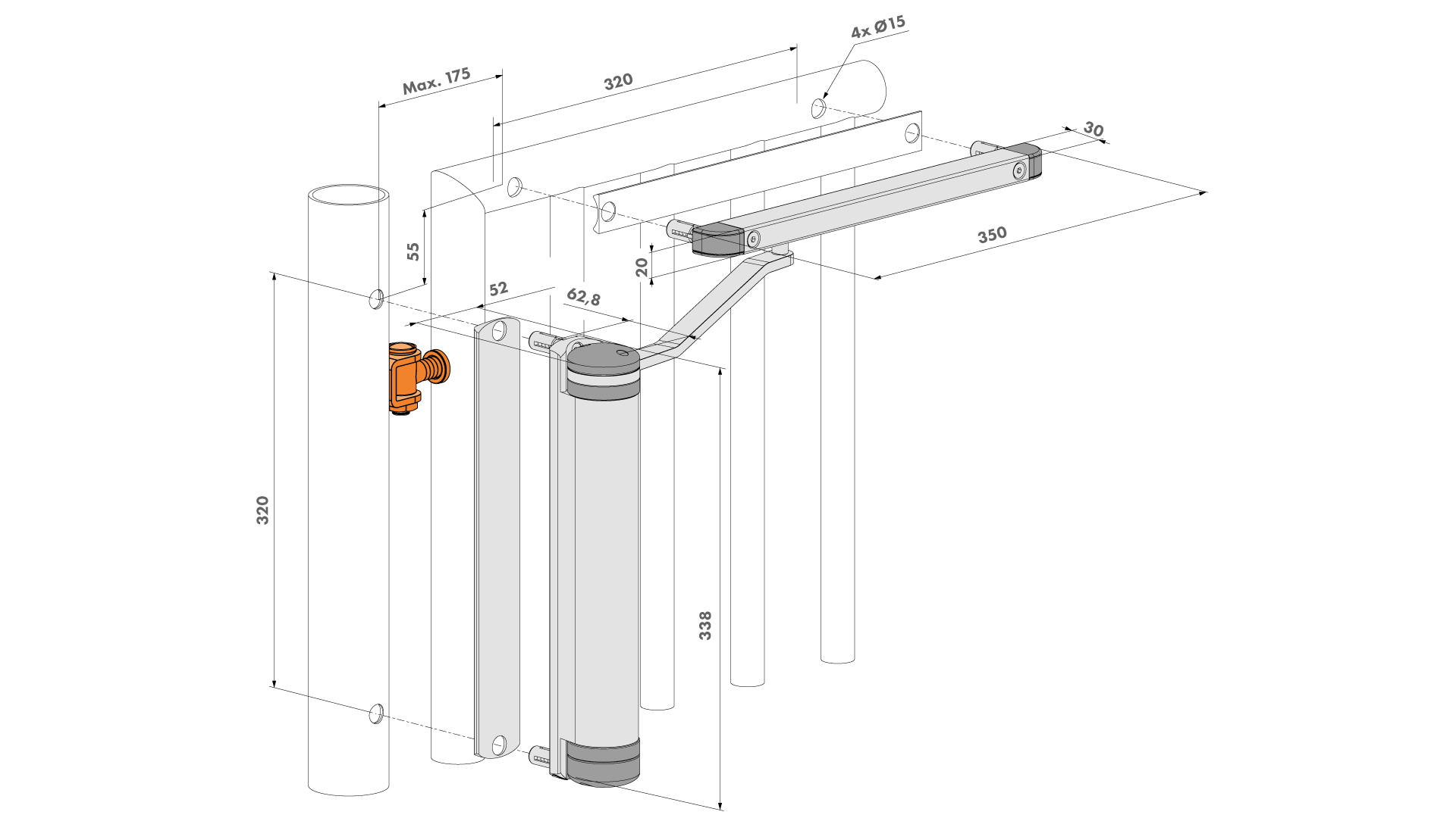 Hydraulický zatvárač, pre krídlo do 75 kg / 1,1 m, RAL 9005