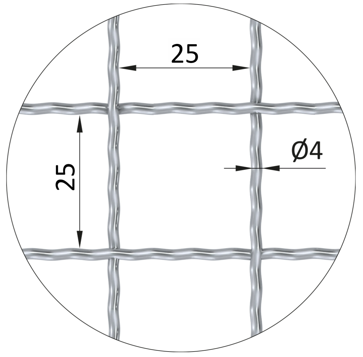 Rebierkové pletené sito, oko 25 x 25 mm, nerez AISI 304