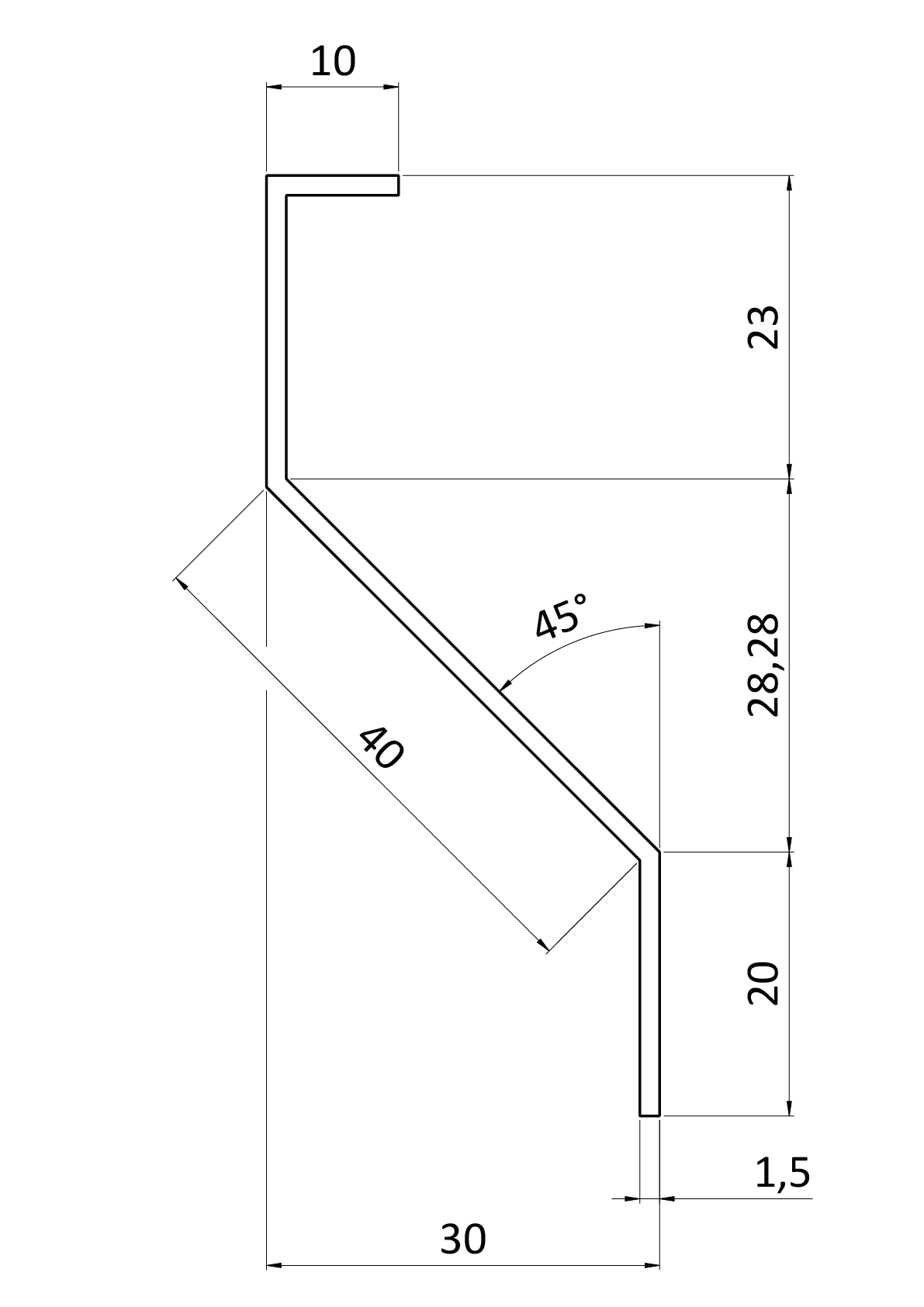Z profil lamela 23 x 40 x 20 x 1,5 x 3000 mm, pozink