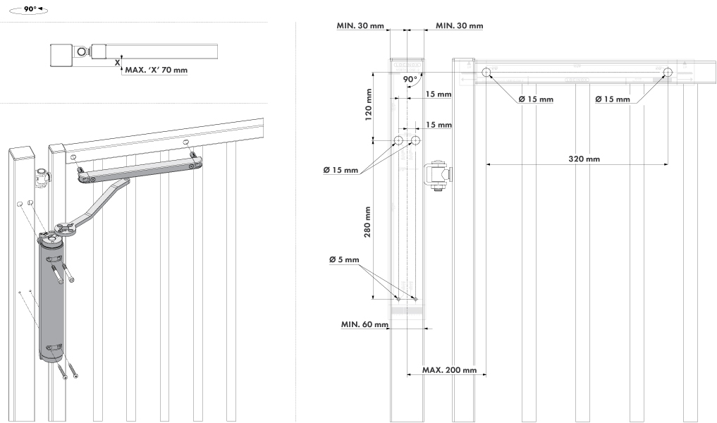 Hydraulický zatvárač s klznou lištou, do 150 kg, Silver