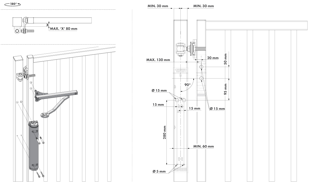 Hydraulický zatvárač s klznou lištou, do 150 kg, Silver