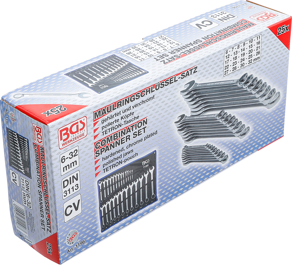 Sada očkoplochých kľúčov, 6 - 32 mm, 25 ks, DIN 3113-A