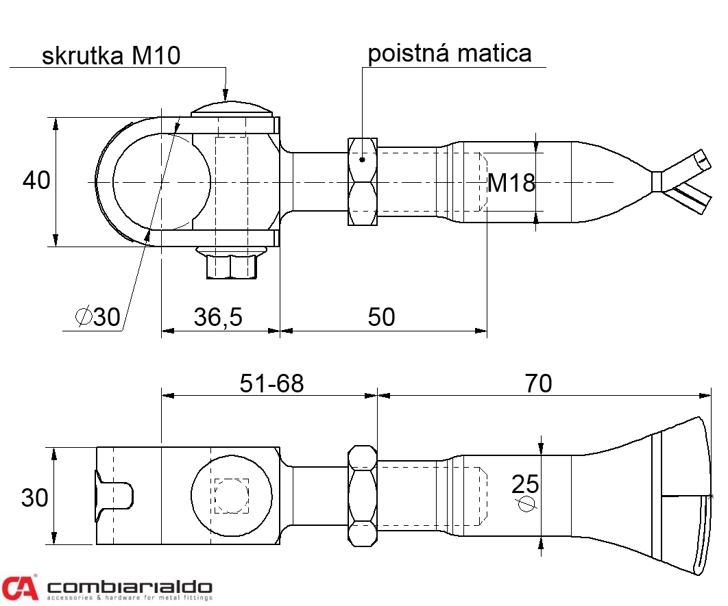 záves nastaviteľný M18, na chemické kotvenie