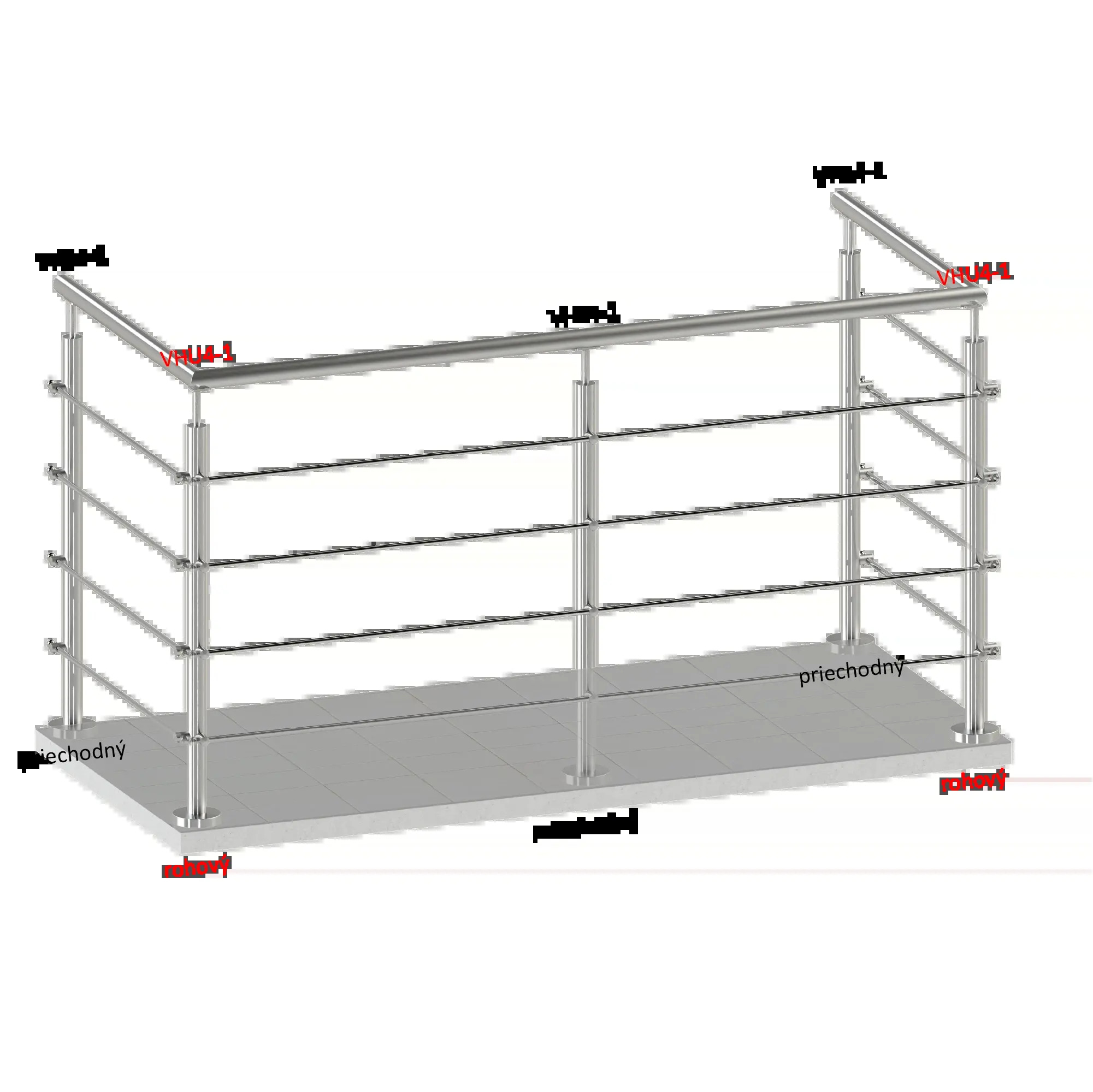 Nerezový stĺp, vrchné kotvenie, 4-radový rohový: 90°