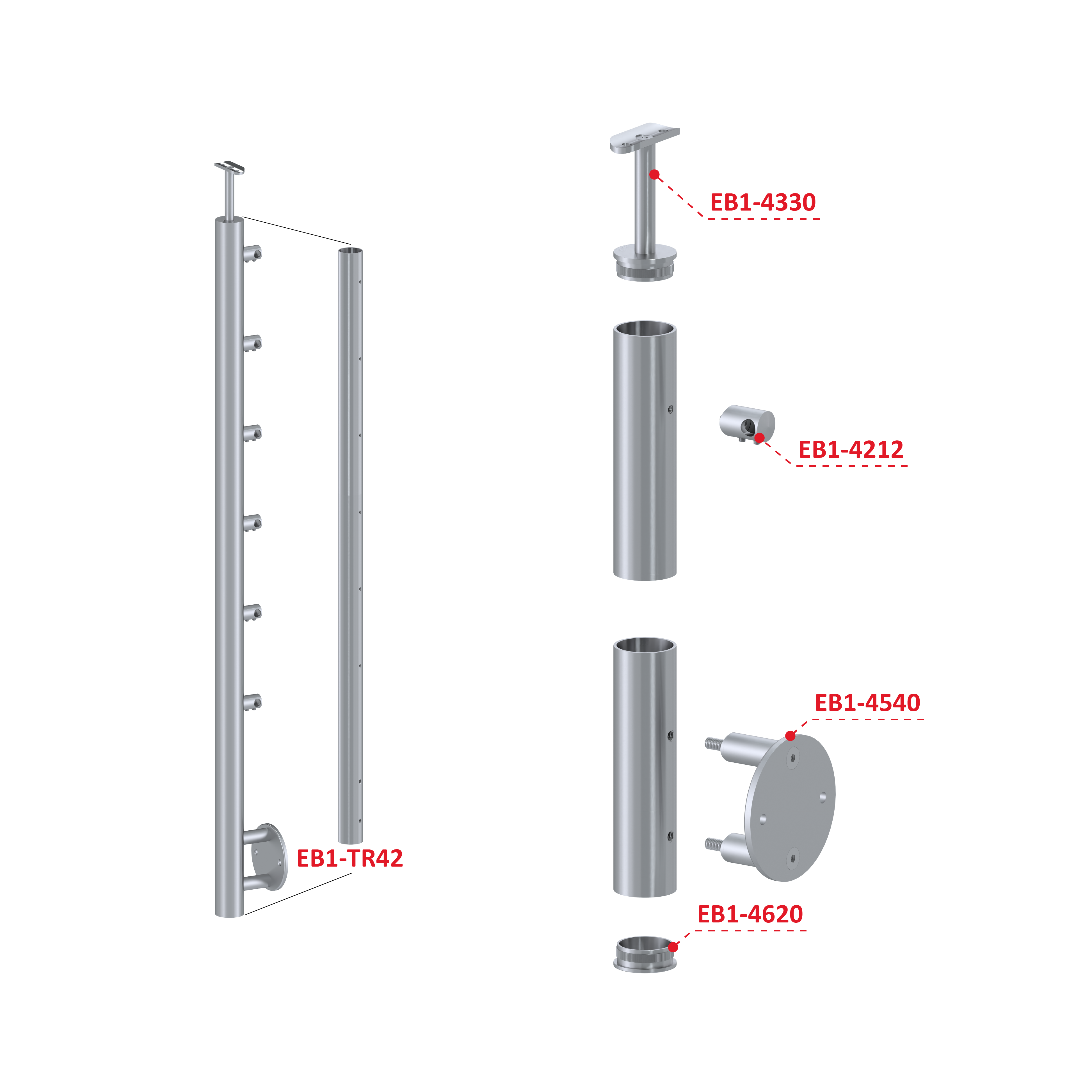 Nerezový stĺp, bočné kotvenie, 6 radový priechodný