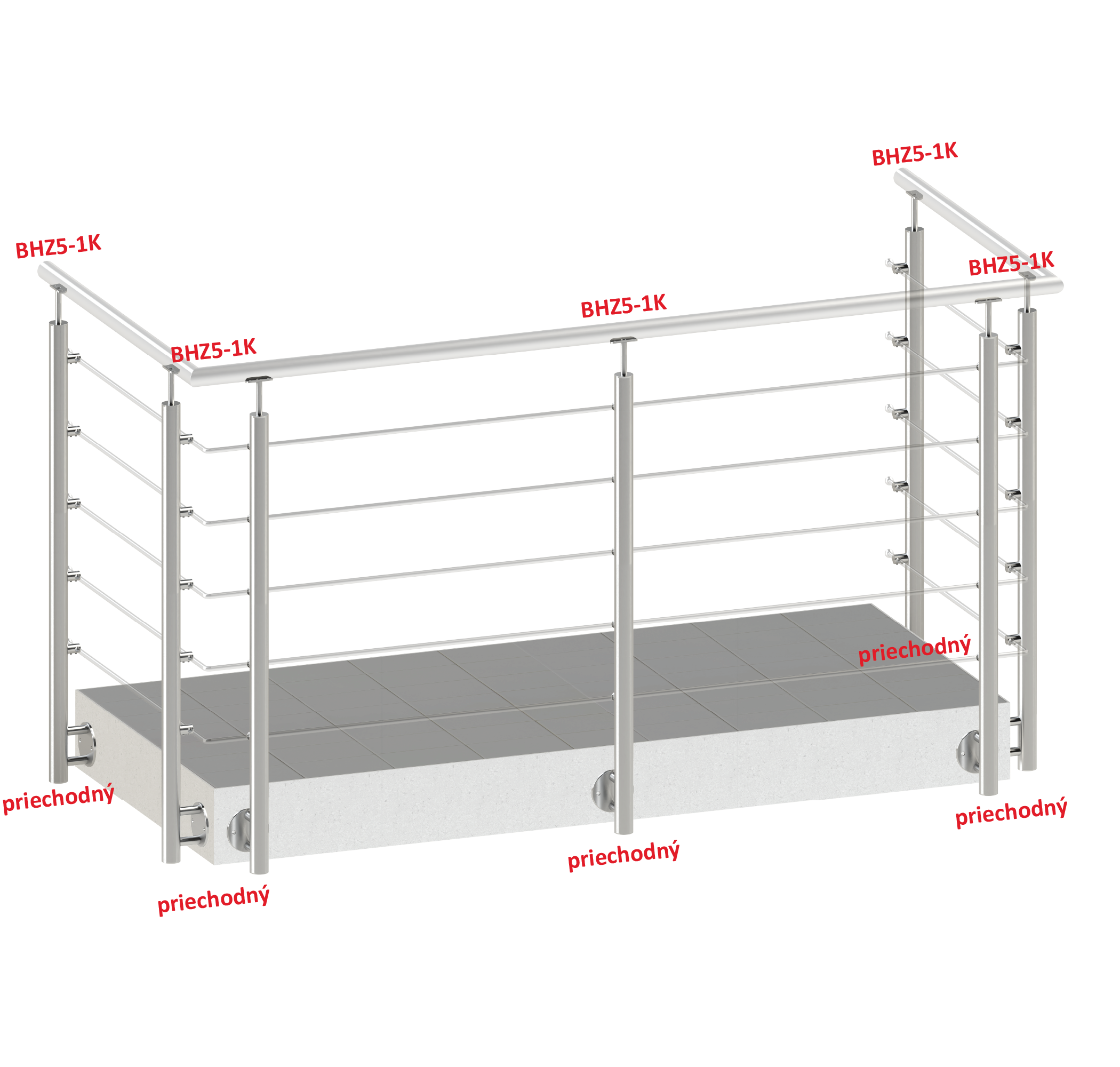 Nerezový stĺp, bočné kotvenie, 5-radový priechodný