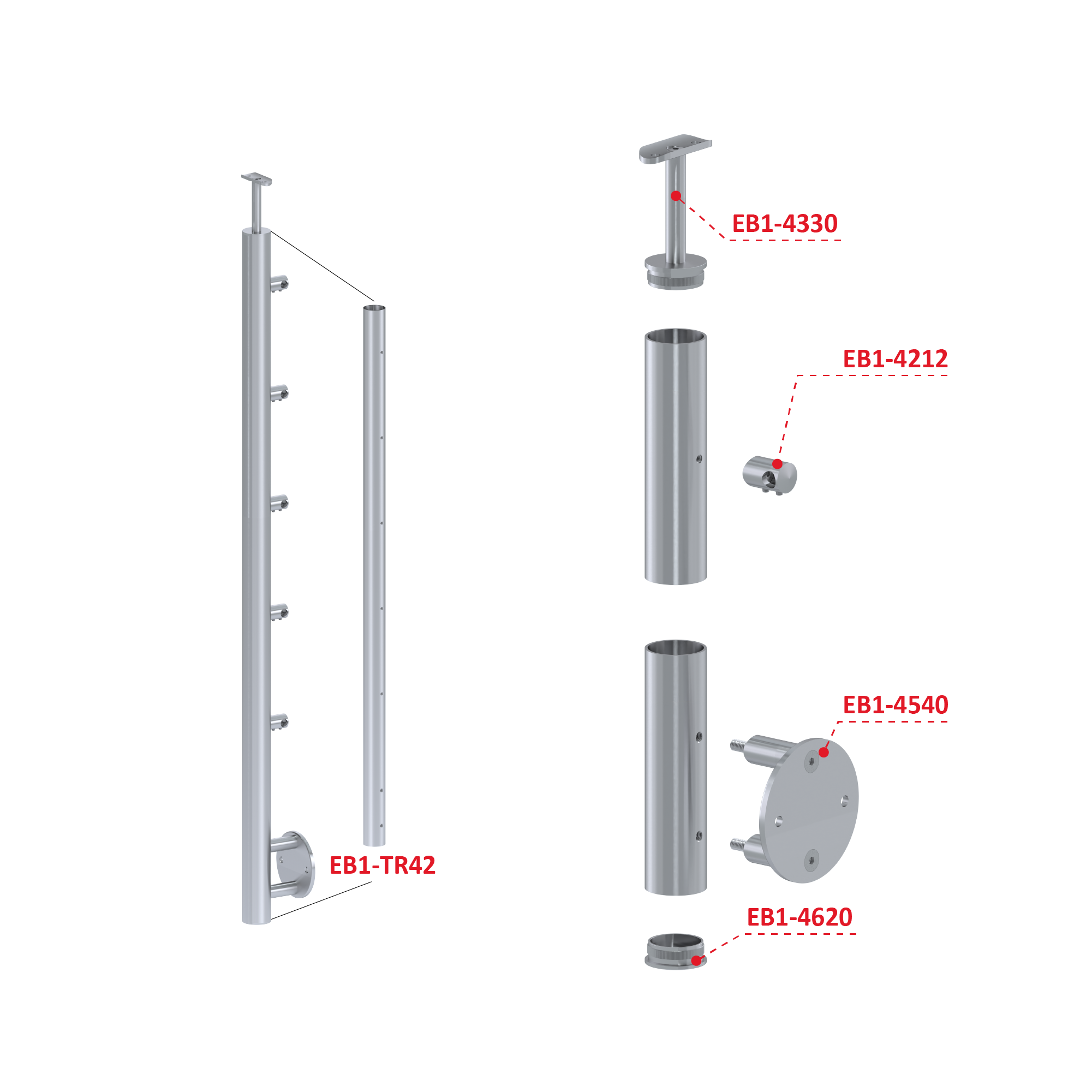 Nerezový stĺp, bočné kotvenie, 5-radový priechodný