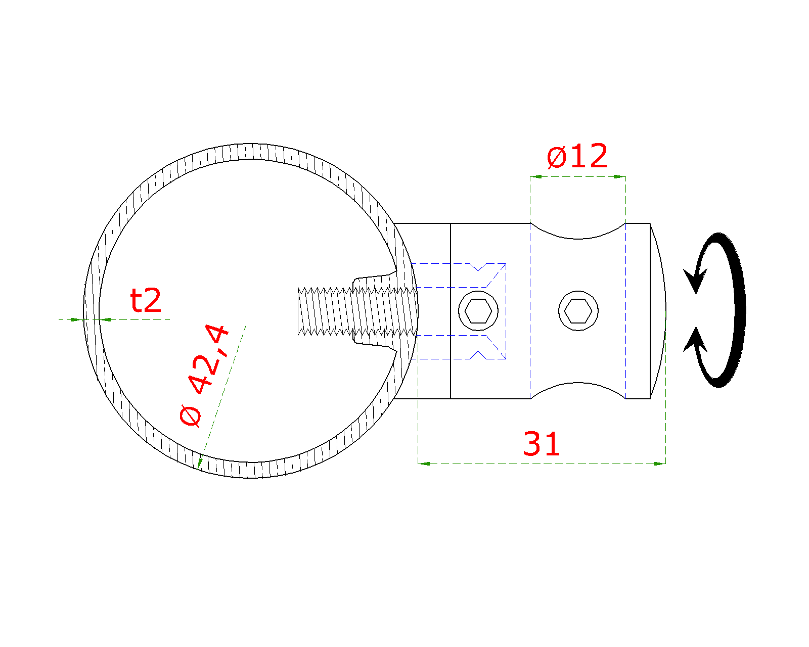 Nerezový stĺp, bočné kotvenie, 5-radový priechodný