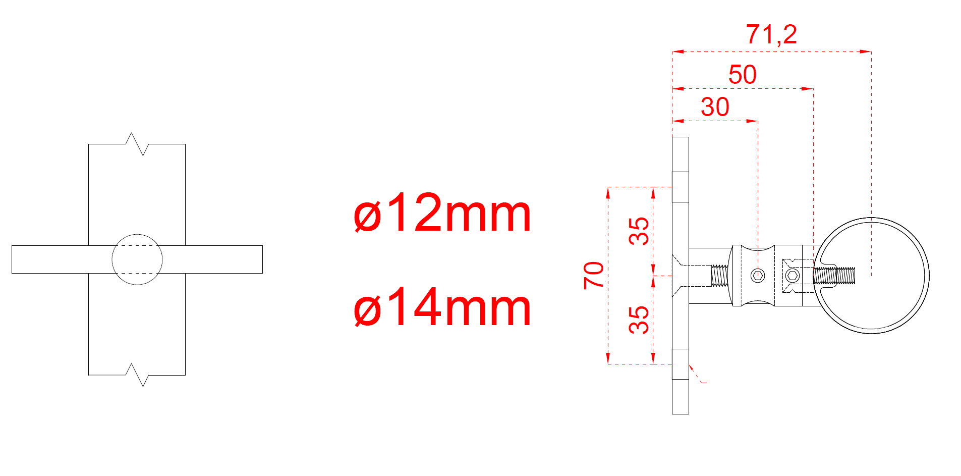 Nerezový stĺp, bočné kotvenie, 5-radový priechodný