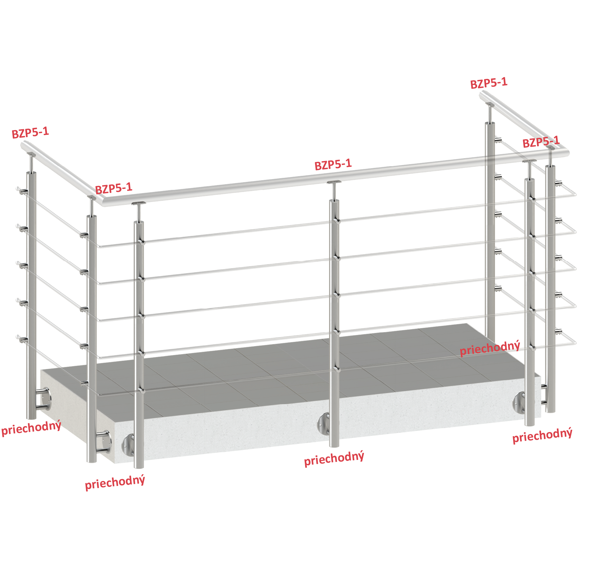 Nerezový stĺp, bočné kotvenie, 5-radový M6