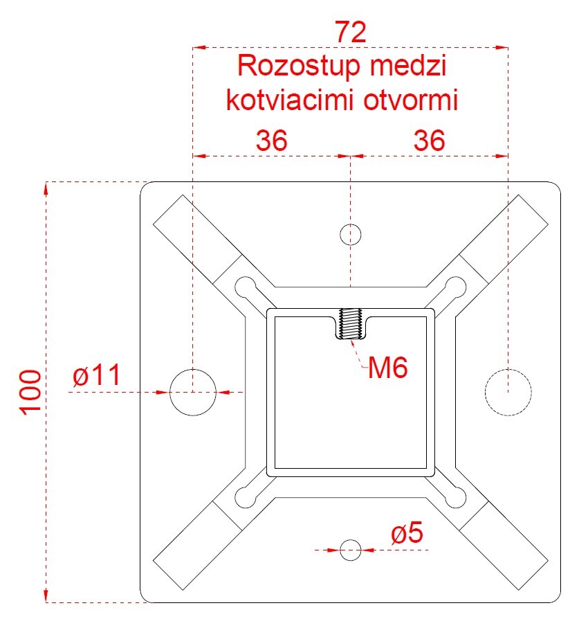 Nerezový stĺp, vrchné kotvenie, 5-radový M6