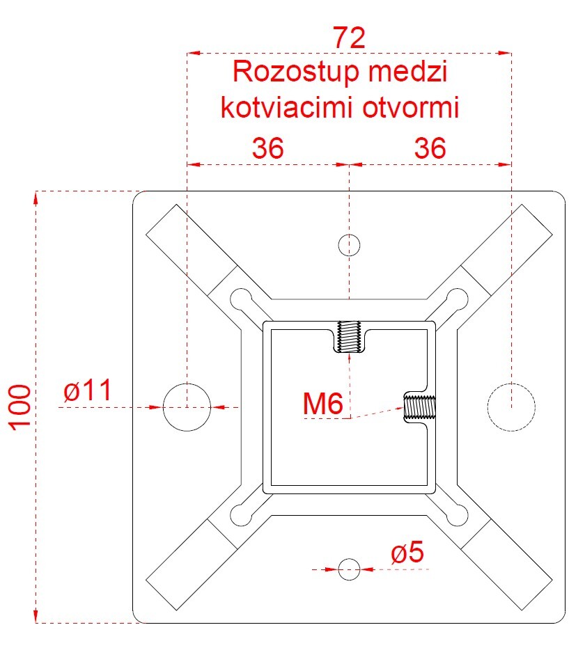 Nerezový stĺp, 5-radový M6,rohový 90°