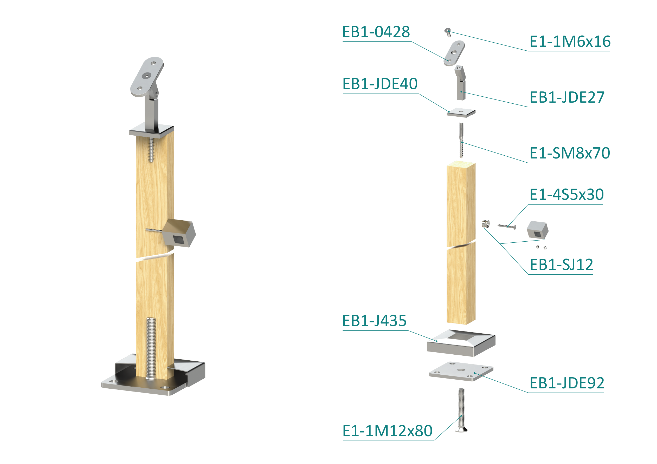 Drevený stĺp, vrchné kotvenie, 4-radový, priechodný