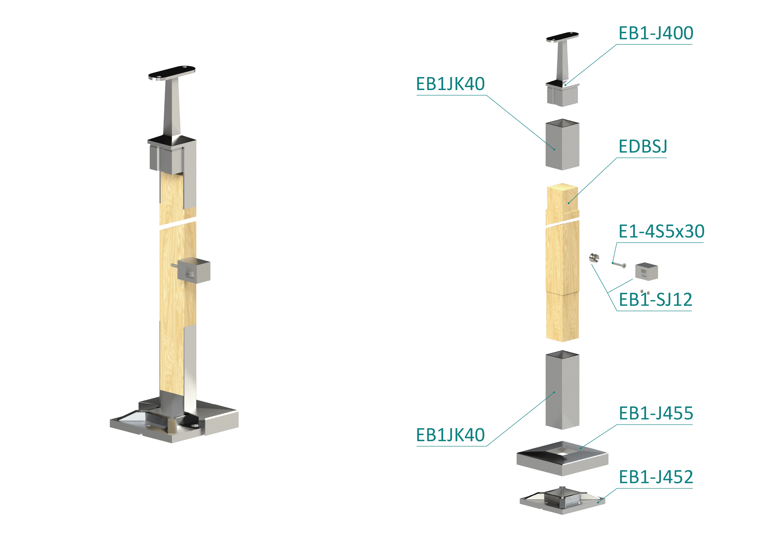 Drevený stĺp, vrchné kotvenie, priechodný, 4-radový