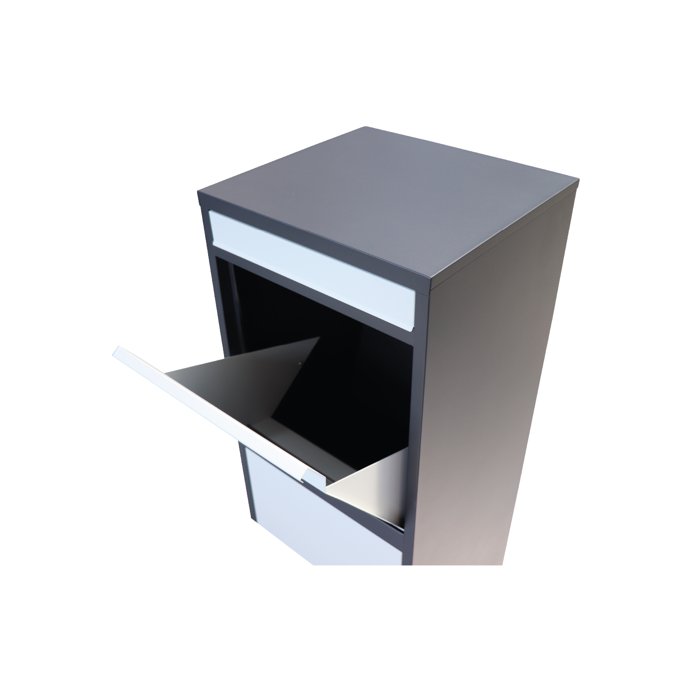 Box na balíky s prepadovou lištou, farba: čierna/biela