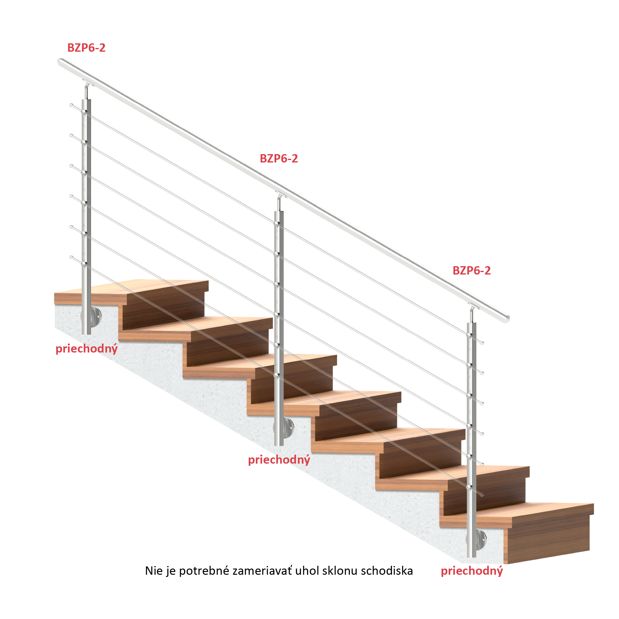 Nerezový stĺp, bočné kotvenie, 6-radový M6 Rozmer B