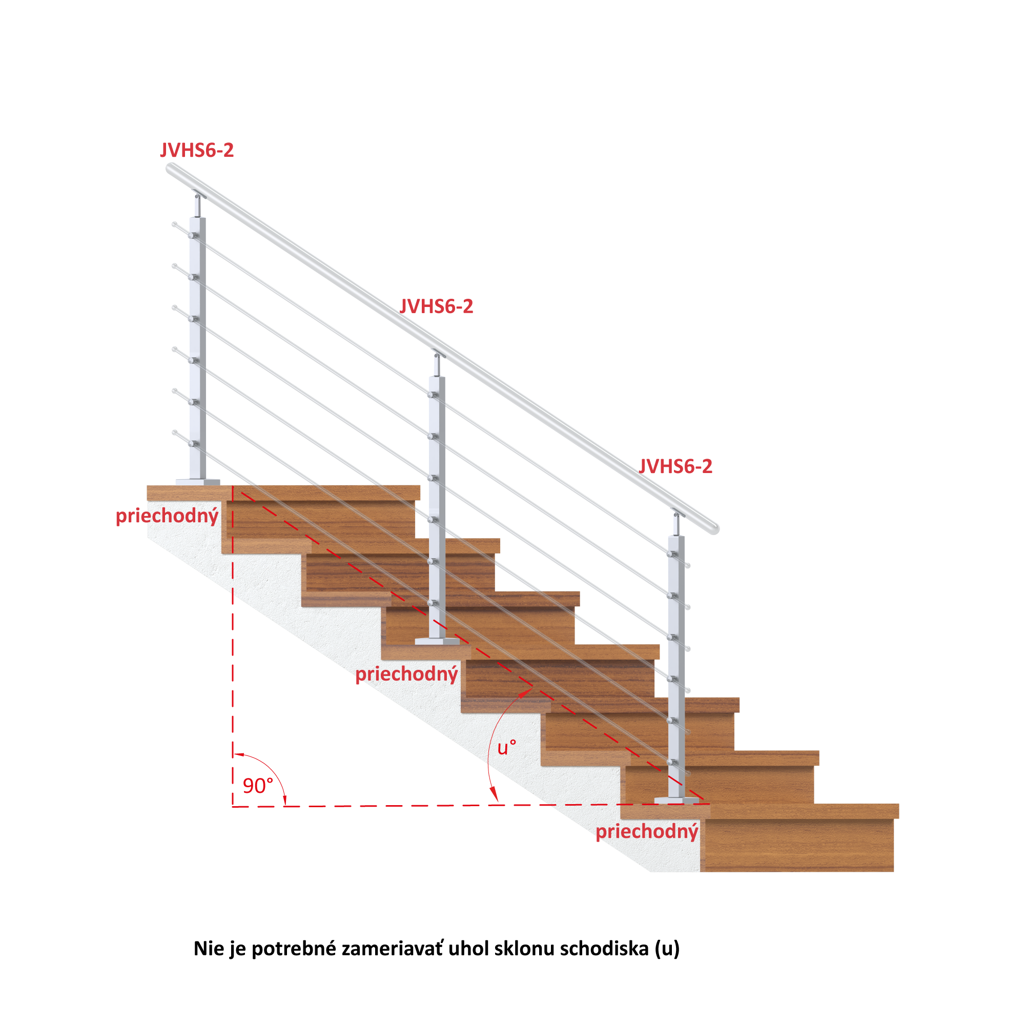 Nerezový stĺp, vrchné kotvenie, 6-radový priechodný Rozmer B