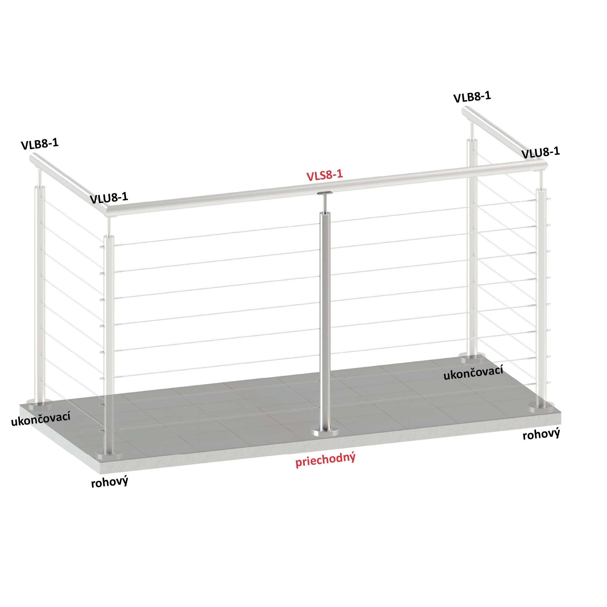 Nerezový stĺp, vrchné kotvenie, 8-dierový, lanko, priechodný Priemer otvoru 4