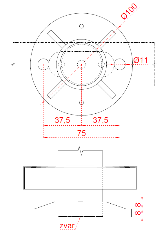 Nerezový stĺp, vrchné kotvenie, bez výplne Rozmer A 900