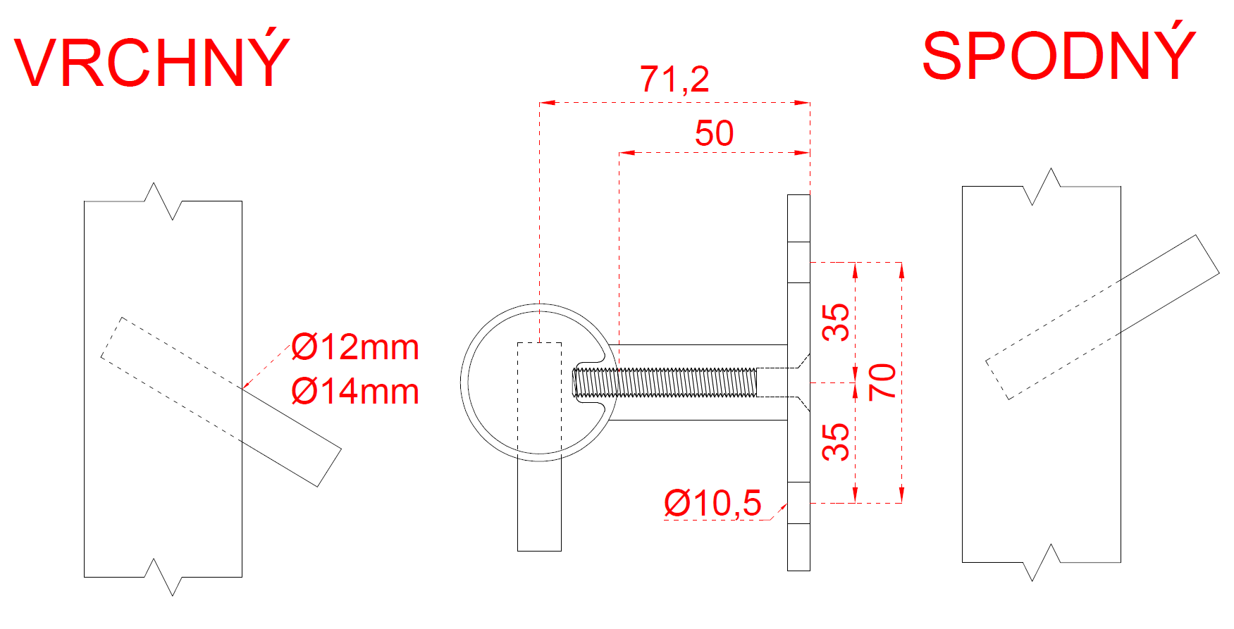 Nerezový stĺp, bočné kotvenie, 4-dierový koncový, pravý Rozmer B