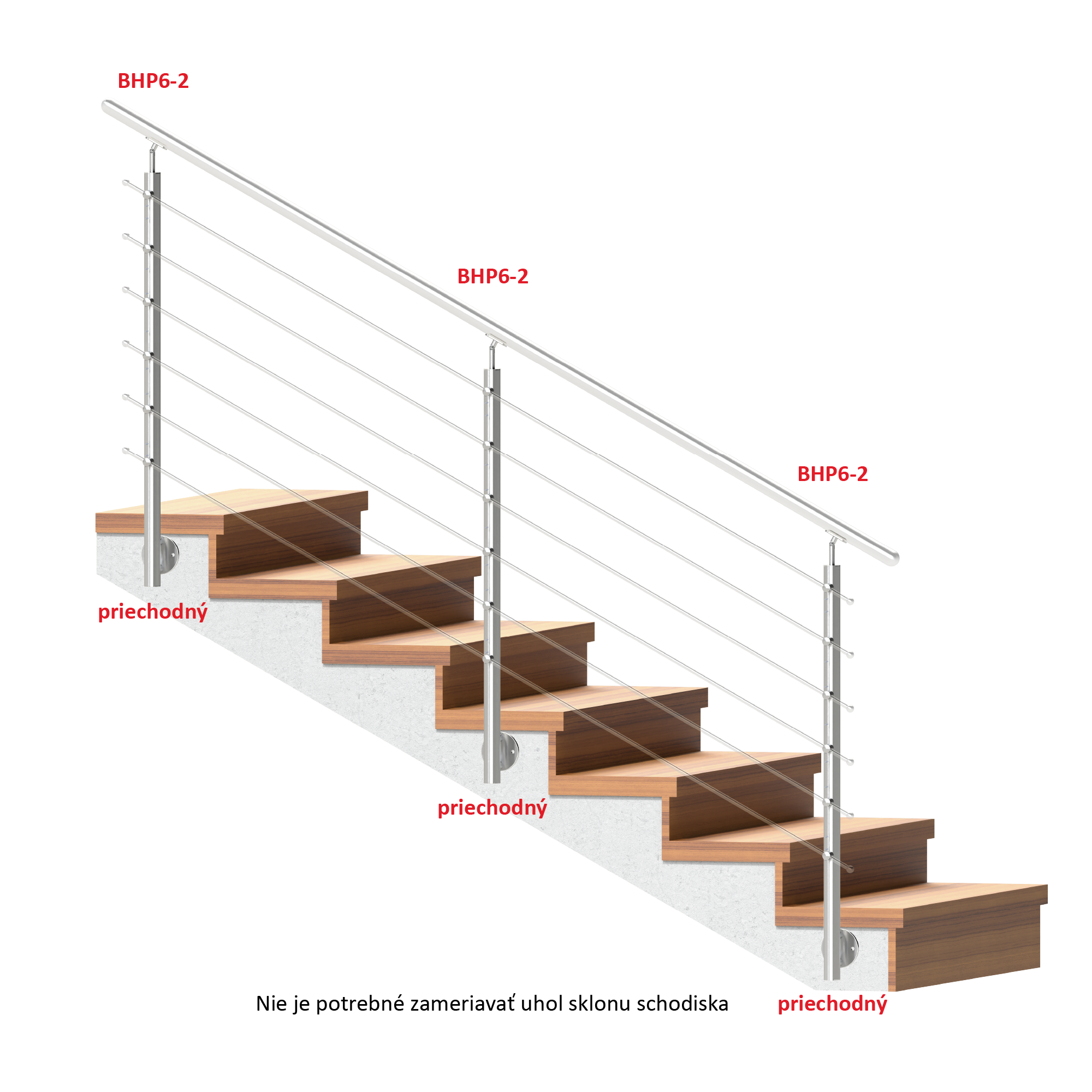 Nerezový stĺp, bočné kotvenie, 6-radový priechodný Rozmer B