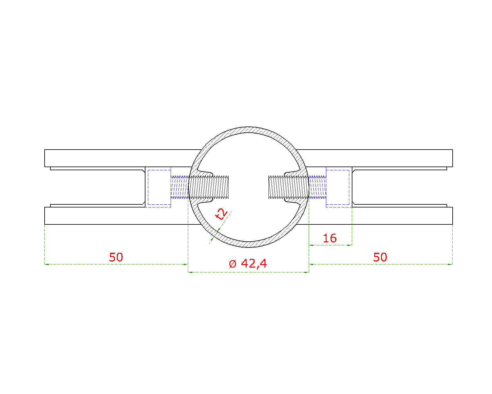 Nerezový stĺp, bočné kotvenie, výplň: sklo, priechodný Rozmer B