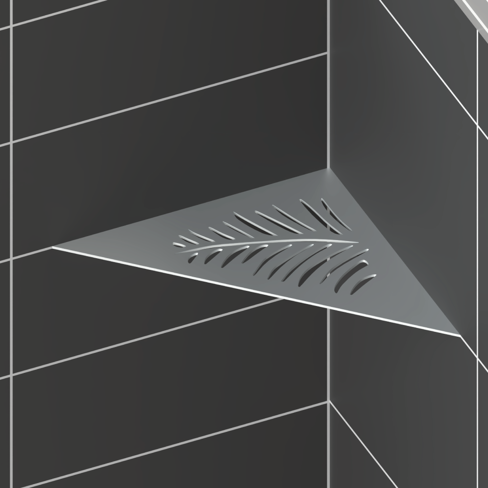 Rohová polica do kúpelne, brúsená nerez AISI 304 / K320