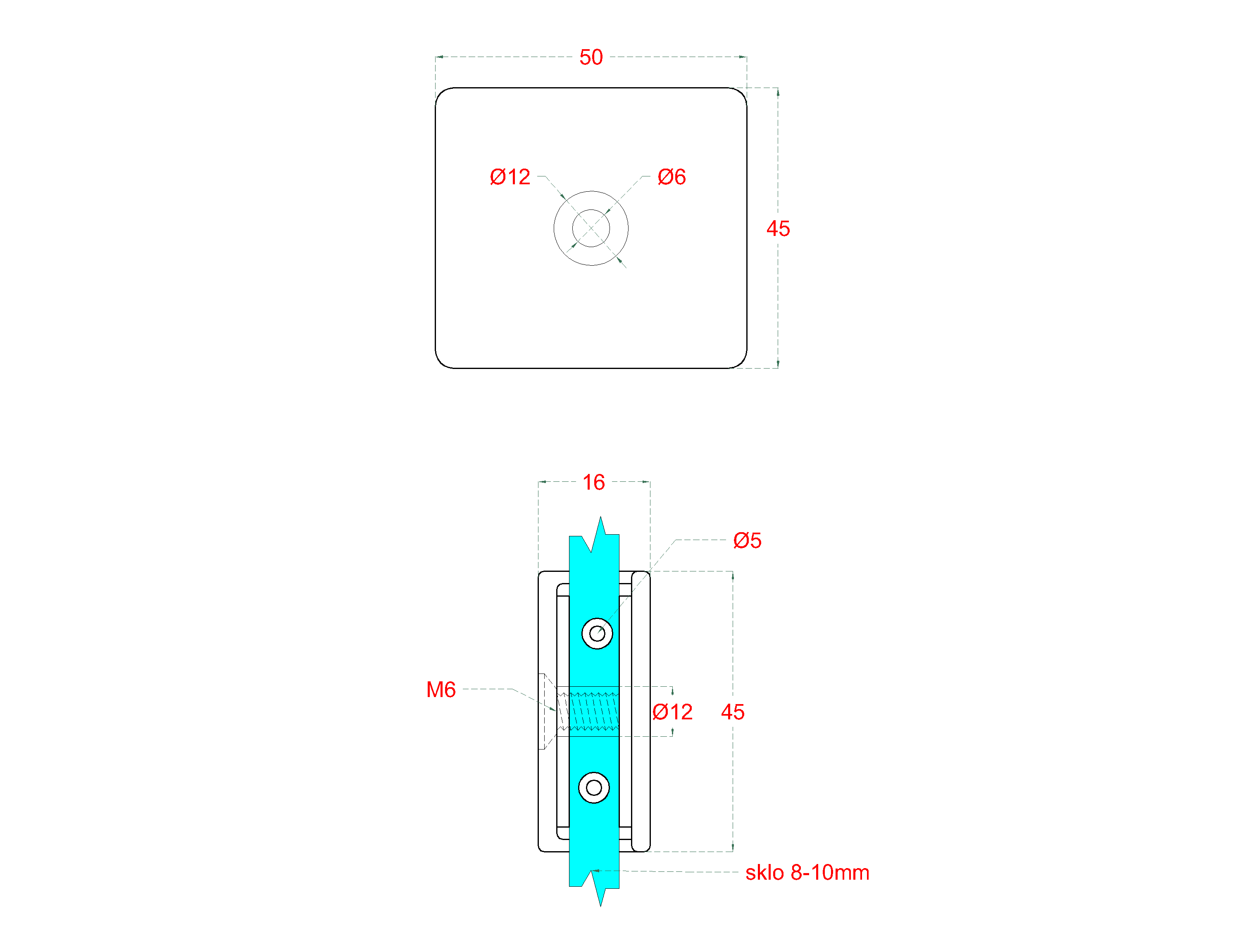 Svorka skla medzi stenu a sklo, sklo 8 - 10 mm, AISI 304